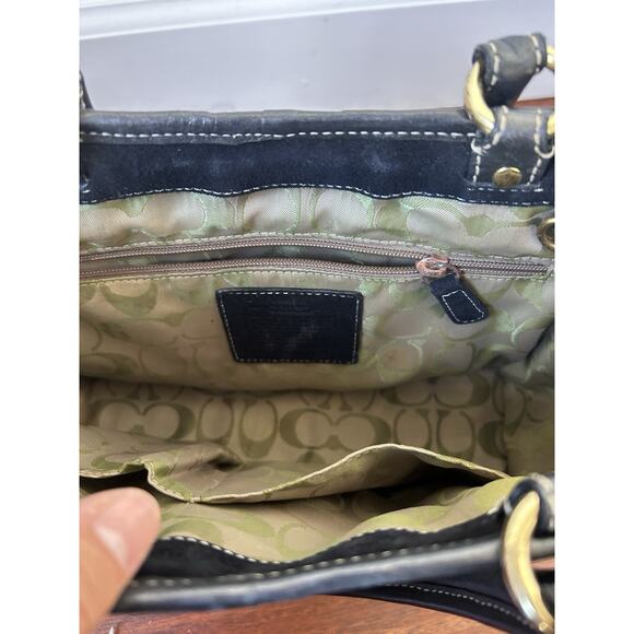 Vintage Y2K Coach 4419 Handbag Woven Straw Leather Trim Buckle Suede w/Turnlock - Picture 5 of 15